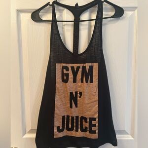 Black Tank Top with Gold 'Gym N' Juice' Print